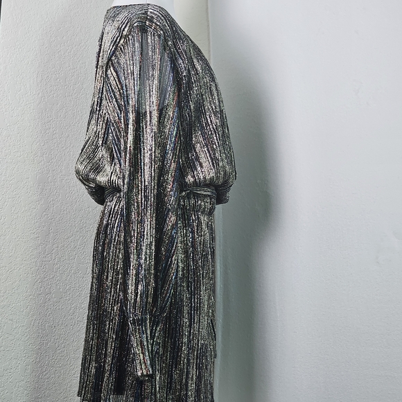 Ramy Brook Metallic Stripe Long Sleeve Belted Mini Dress Sz L - Picture 3 of 15
